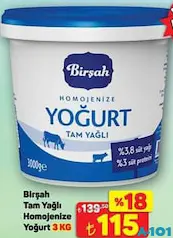 BİRŞAH TAM YAĞLI HOMOJENİZE YOĞURT 3 KG fiyat ve kampanya bilgisi